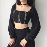 Zipper Off-Shoulder Crop Top